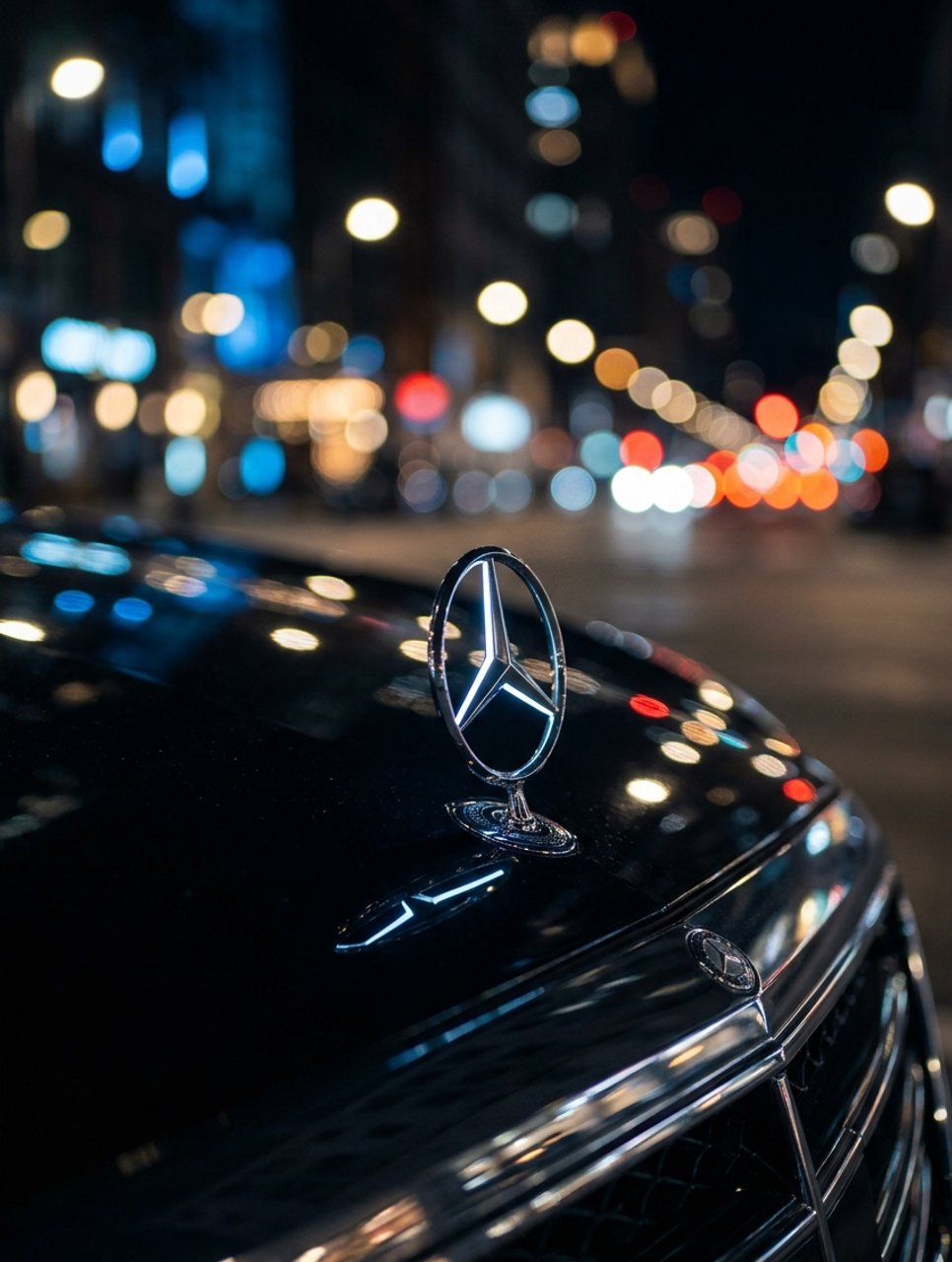 Mercedes star on a dark bonnet